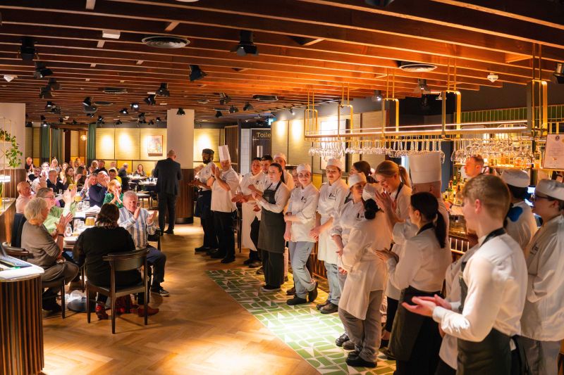 Hospitality and culinary students welcomed during a live dining event at Academy Restaurant.